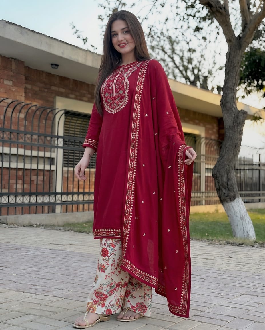 Dhanak Embroidery 3PC SUIT BTK-1036